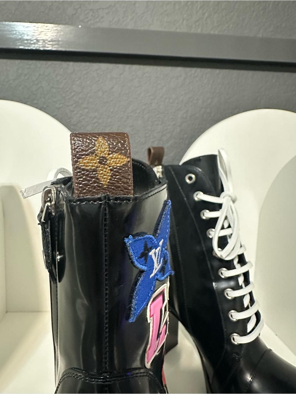 Louis Vuitton Black Leather Lace-Up Platform Patchwork Ankle Boots - Picture 4 of 9